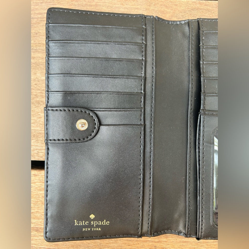Kate Spade New York Stacy Bow Montford Park Wallet Billfold Black Leather - Picture 6 of 16